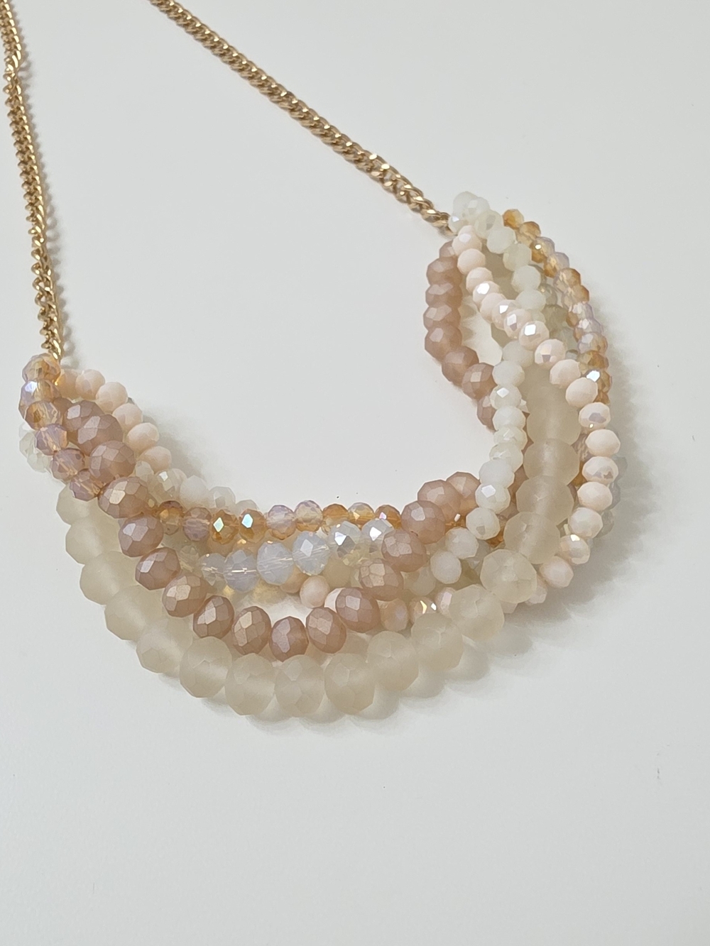 Multi-Strand Peach and Cream Beaded Necklace